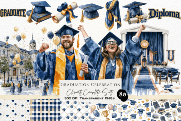 Download Graduation Celebration Watercolor Set - Premium Bundle